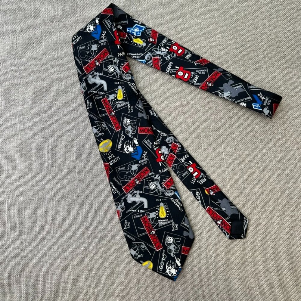 Vintage Monopoly Tie Men Spell Out 56.5x3.75 Electric Dice Retro Hype Core No